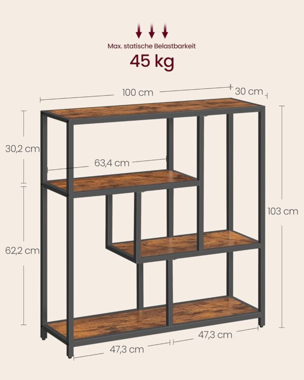 VASAGLE Bücherregal 4‑fach 30×100×103 cm Vintagebraun‑Tintenschwarz Standregal