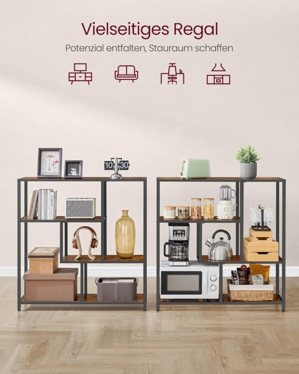VASAGLE Bücherregal 4‑fach 30×100×103 cm Vintagebraun‑Tintenschwarz Standregal