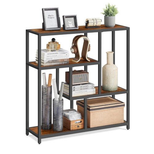 VASAGLE Bücherregal 4‑fach 30×100×103 cm Vintagebraun‑Tintenschwarz Standregal