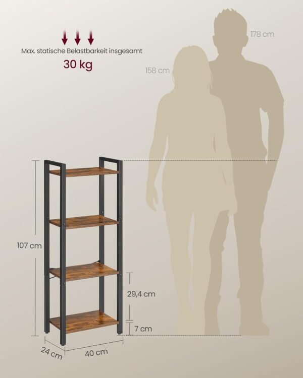 VASAGLE Bücherregal 4‑fache Ablage 24×40×107 cm – Offene Regalböden