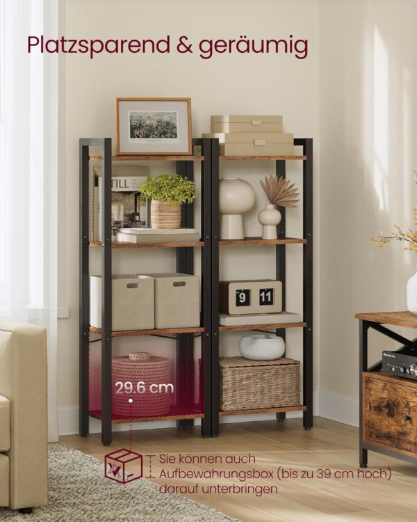 VASAGLE Bücherregal 4‑fache Ablage 24×40×107 cm – Offene Regalböden