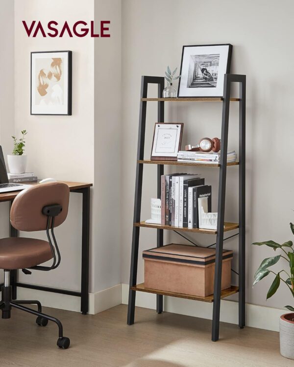 VASAGLE Bücherregal 4‑stufiges Leiterregal, Stahlrahmen, Industrie‑Design