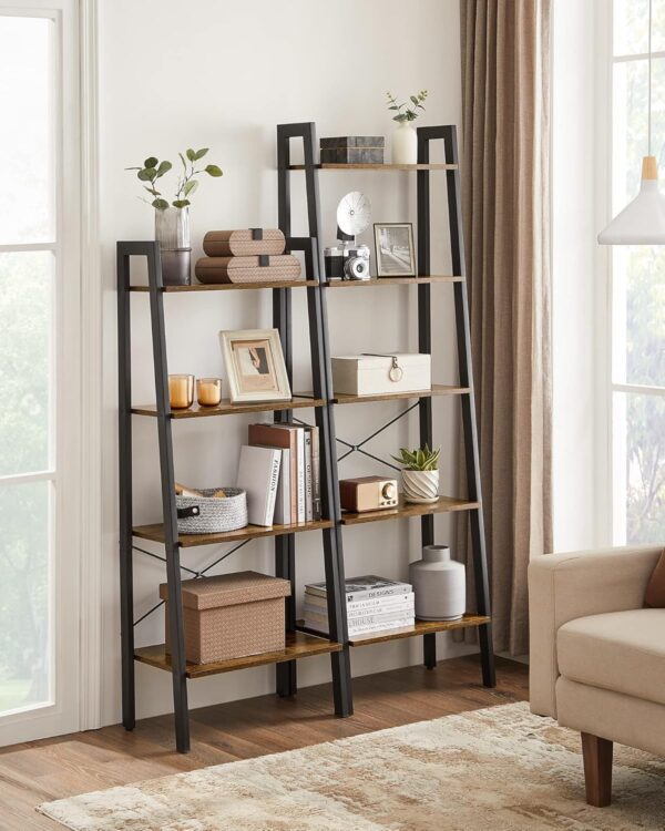 VASAGLE Bücherregal 4‑stufiges Leiterregal, Stahlrahmen, Industrie‑Design