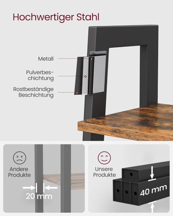 VASAGLE Bücherregal 4‑stufiges Leiterregal, Stahlrahmen, Industrie‑Design