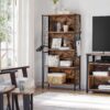 VASAGLE Bücherregal 5 Ablagen, 4 S‑Haken, 30×74×154 cm, vintage braun‑schwarz