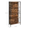 VASAGLE Bücherregal 5 Ablagen, 4 S‑Haken, 30×74×154 cm, vintage braun‑schwarz