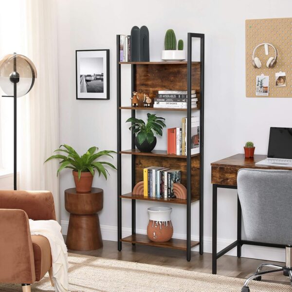 VASAGLE Bücherregal 5 Regalböden Stahlgestell Industrie-Design vintagebraun‑tintenschwarz