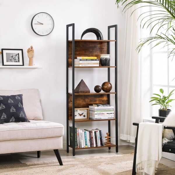 VASAGLE Bücherregal 5 Regalböden Stahlgestell Industrie-Design vintagebraun‑tintenschwarz