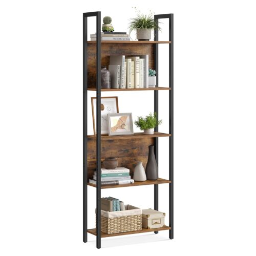 VASAGLE Bücherregal 5 Regalböden Stahlgestell Industrie-Design vintagebraun‑tintenschwarz