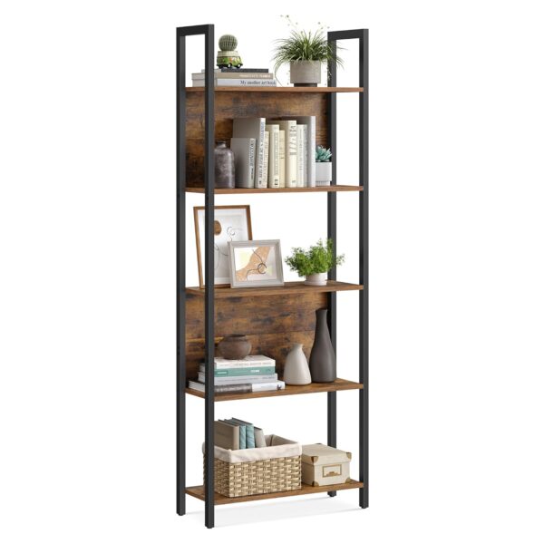 VASAGLE Bücherregal 5 Regalböden Stahlgestell Industrie-Design vintagebraun‑tintenschwarz