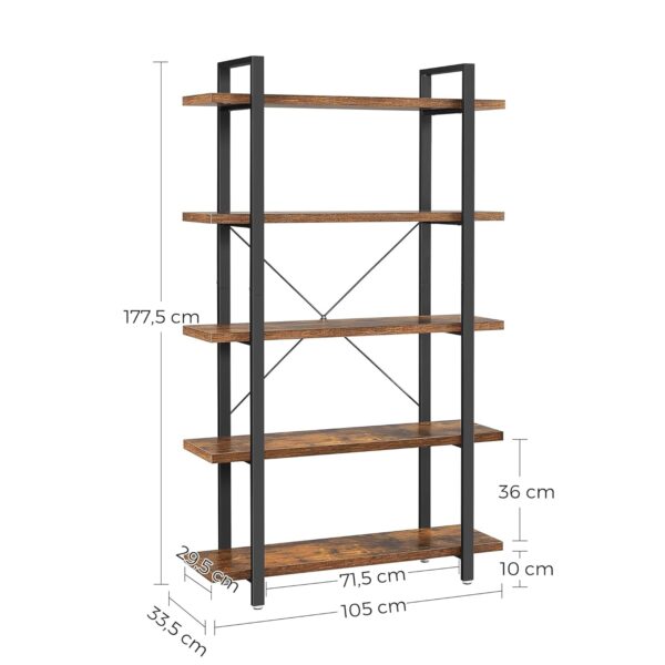 VASAGLE Bücherregal 5‑stufiges Standregal – industrielles Design, vintage braun‑schwarz, einfacher Aufbau
