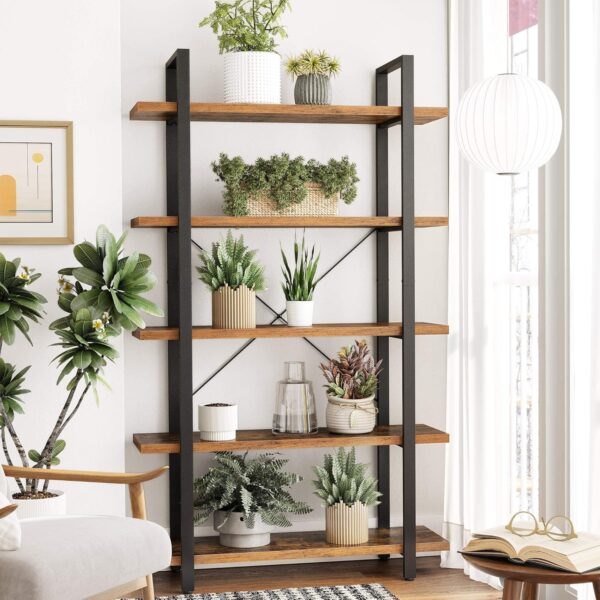 VASAGLE Bücherregal 5‑stufiges Standregal – industrielles Design, vintage braun‑schwarz, einfacher Aufbau