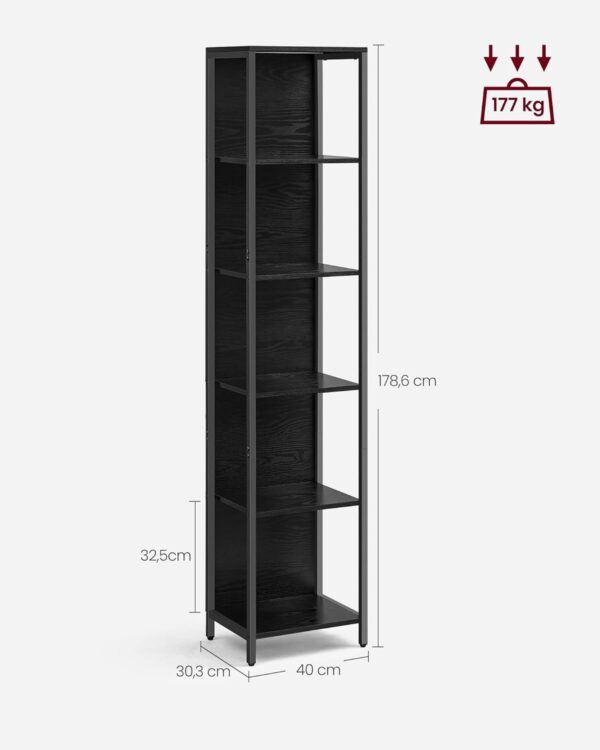 VASAGLE Bücherregal 6 Ebenen einstellbare LED‑Beleuchtung Stahlrahmen