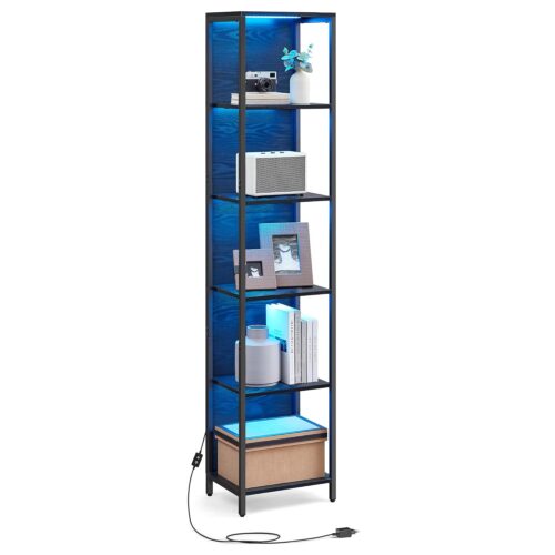 VASAGLE Bücherregal 6 Ebenen einstellbare LED‑Beleuchtung Stahlrahmen