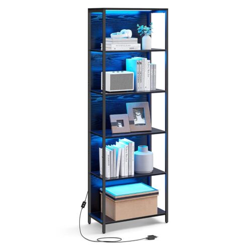 VASAGLE Bücherregal 6‑fach, einstellbare LED‑Beleuchtung, stabiler Stahlrahmen