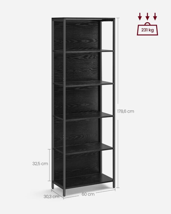 VASAGLE Bücherregal 6‑fach, einstellbare LED‑Beleuchtung, stabiler Stahlrahmen