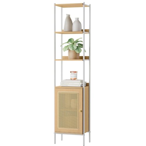 VASAGLE Bücherregal 6‑fach, Rattan‑Tür, verstellbarer Einlegeboden, Metallrahmen