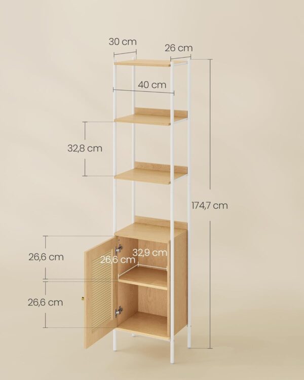 VASAGLE Bücherregal 6‑fach, Rattan‑Tür, verstellbarer Einlegeboden, Metallrahmen
