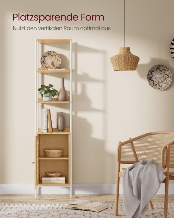 VASAGLE Bücherregal 6‑fach, Rattan‑Tür, verstellbarer Einlegeboden, Metallrahmen