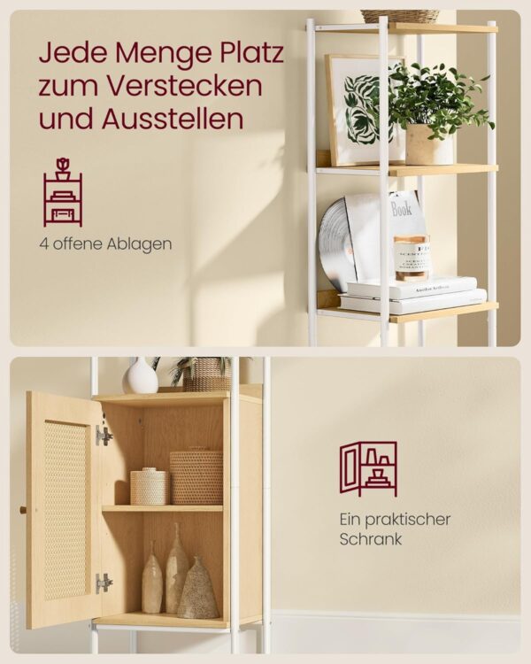 VASAGLE Bücherregal 6‑fach, Rattan‑Tür, verstellbarer Einlegeboden, Metallrahmen