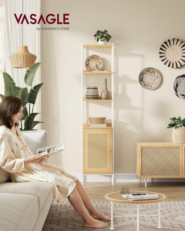 VASAGLE Bücherregal 6‑fach, Rattan‑Tür, verstellbarer Einlegeboden, Metallrahmen