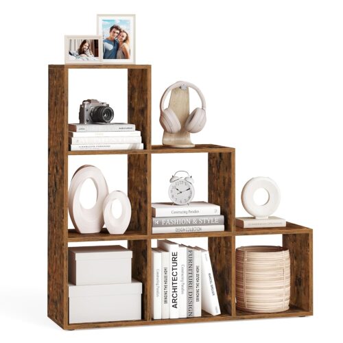 VASAGLE Bücherregal 6‑Fächer Treppenregal rustikales Braun für Büro & Wohnraum