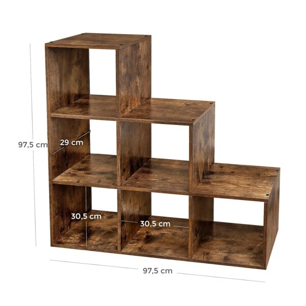 VASAGLE Bücherregal 6‑Fächer Treppenregal rustikales Braun für Büro & Wohnraum