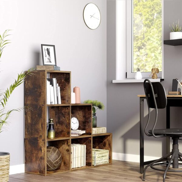 VASAGLE Bücherregal 6‑Fächer Treppenregal rustikales Braun für Büro & Wohnraum