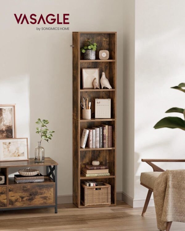 VASAGLE Bücherregal 6‑stöckig offenes Design vintagebraun 24×40×178,5 cm