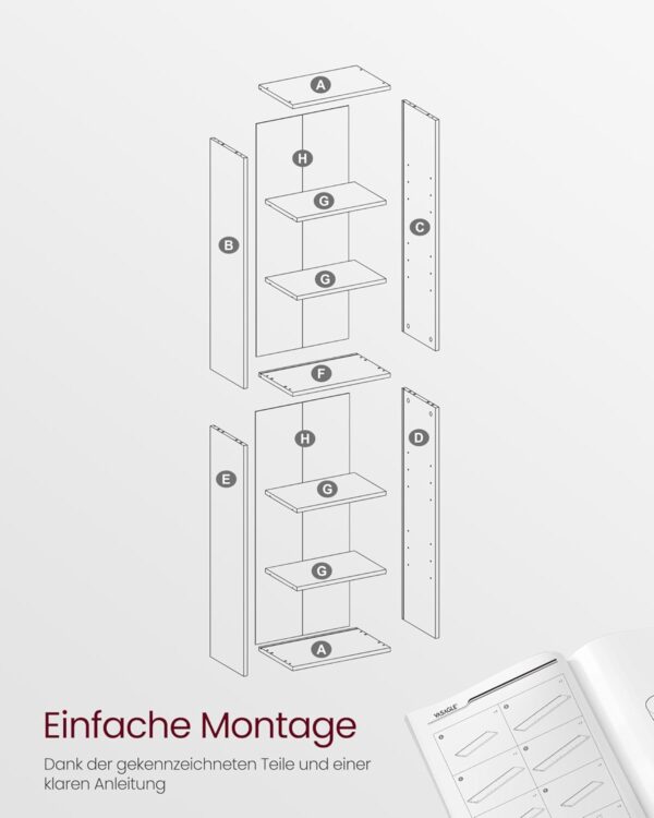 VASAGLE Bücherregal 6‑stöckig offenes Design vintagebraun 24×40×178,5 cm