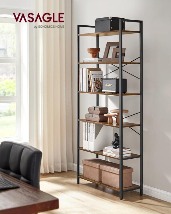 VASAGLE Bücherregal 6‑stufig – Stahlrahmen, freistehend, Industrie‑Design 30 x 80 x 186 cm
