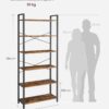 VASAGLE Bücherregal 6‑stufig – Stahlrahmen, freistehend, Industrie‑Design 30 x 80 x 186 cm