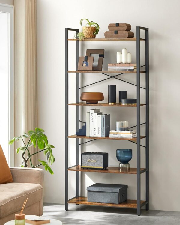 VASAGLE Bücherregal 6‑stufig – Stahlrahmen, freistehend, Industrie‑Design 30 x 80 x 186 cm