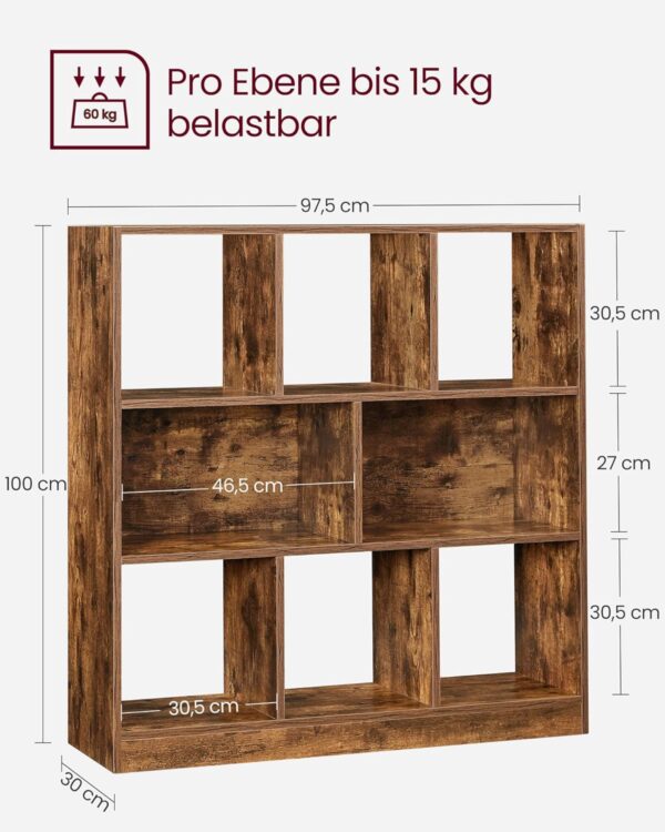 VASAGLE Bücherregal 8 offene Fächer, Würfel‑Design, flexibel, 30×97,5×100 cm