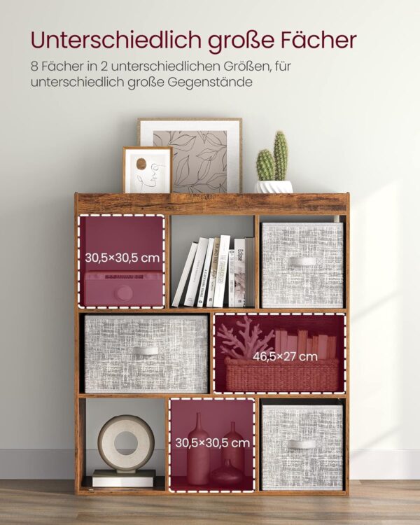 VASAGLE Bücherregal 8 offene Fächer, Würfel‑Design, flexibel, 30×97,5×100 cm