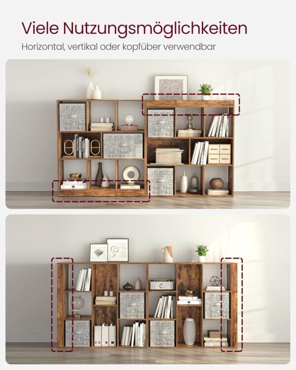 VASAGLE Bücherregal 8 offene Fächer, Würfel‑Design, flexibel, 30×97,5×100 cm