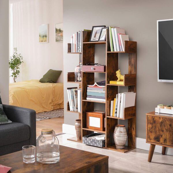 VASAGLE Bücherregal Baumform 13‑Fächer vintagebraun 25×86×140 cm