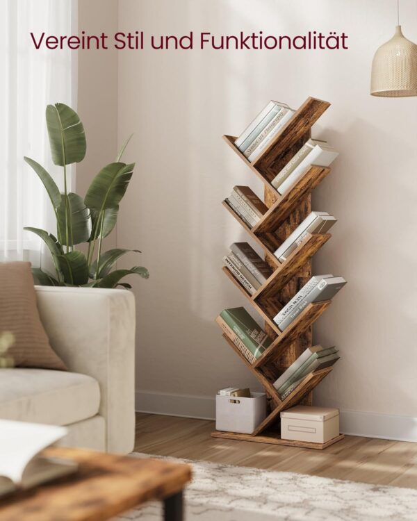 VASAGLE Bücherregal Baumform 9‑Ebenen platzsparendes Eckregal vintagebraun