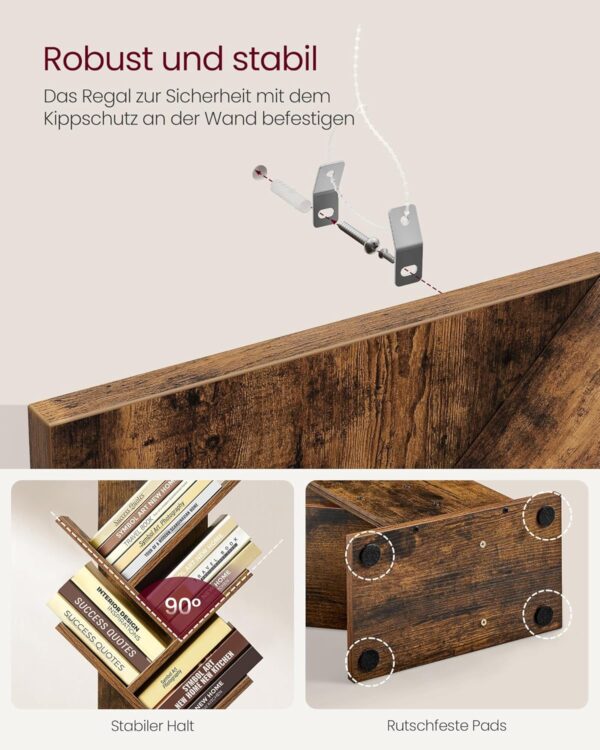 VASAGLE Bücherregal Baumform 9‑Ebenen platzsparendes Eckregal vintagebraun