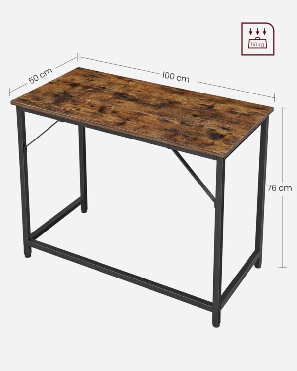 VASAGLE Computertisch 100x50x76 cm Vintage Braun/Tintenschwarz – kompakt
