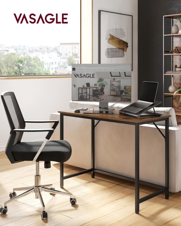 VASAGLE Computertisch 100x50x76 cm Vintage Braun/Tintenschwarz – kompakt