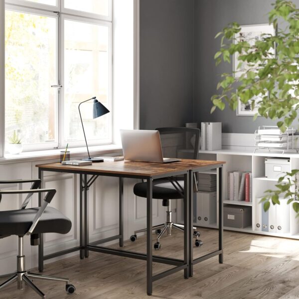 VASAGLE Computertisch 100x50x76 cm Vintage Braun/Tintenschwarz – kompakt