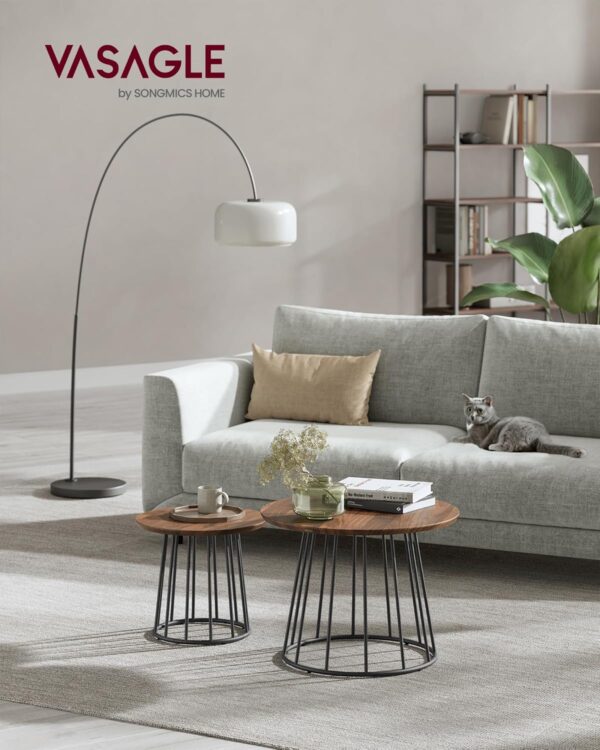 VASAGLE Couchtisch 2er Set – runde Tischplatte, Stahlgestell, naturwalnussfarbe