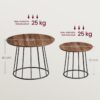 VASAGLE Couchtisch 2er Set – runde Tischplatte, Stahlgestell, naturwalnussfarbe