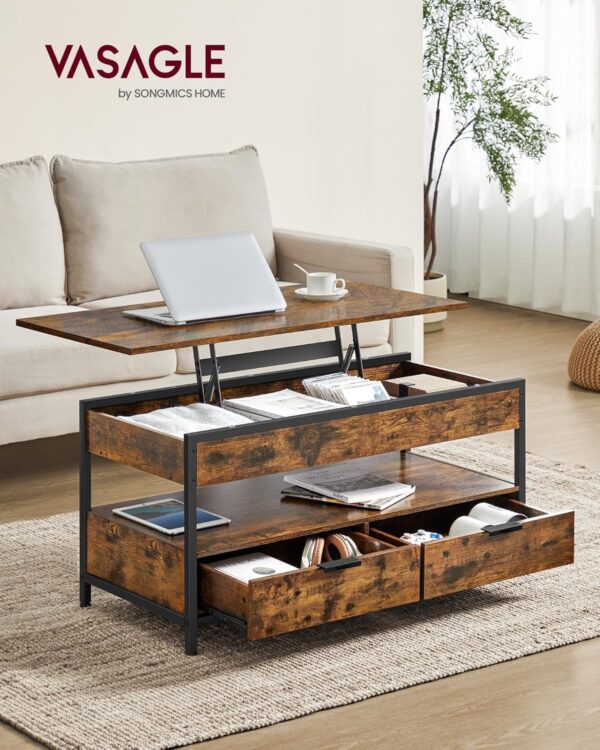 VASAGLE Couchtisch höhenverstellbar Schublade & offenes Fach 50×100 cm braun‑schwarz