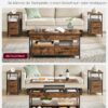 VASAGLE Couchtisch höhenverstellbar Schublade & offenes Fach 50×100 cm braun‑schwarz