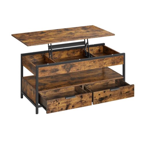 VASAGLE Couchtisch höhenverstellbar Schublade & offenes Fach 50×100 cm braun‑schwarz