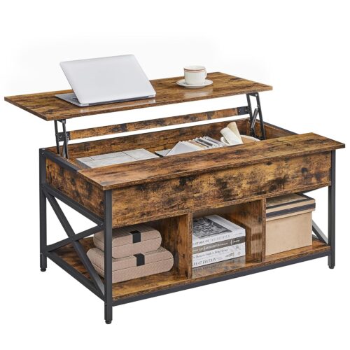 VASAGLE Couchtisch höhenverstellbar, Stauraum, X‑Streben, vintagebraun‑schwarz