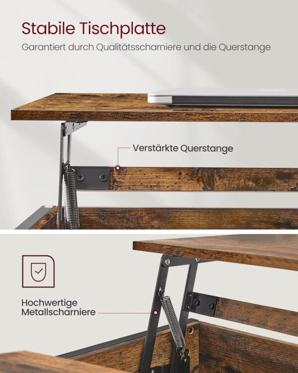 VASAGLE Couchtisch höhenverstellbar, Stauraum, X‑Streben, vintagebraun‑schwarz