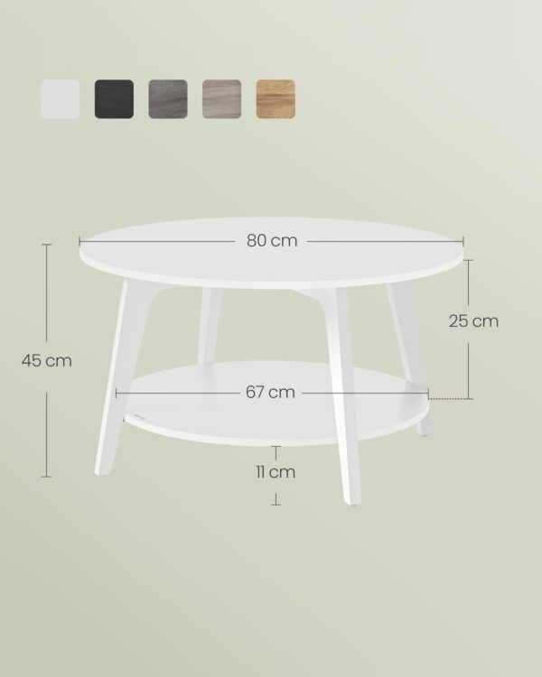 VASAGLE Couchtisch rund 80 cm 2‑stufig schneeweiß – leicht zu montieren